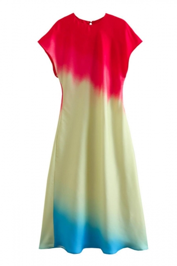 stylish 5 colors gradient non-stretch satin button midi dress