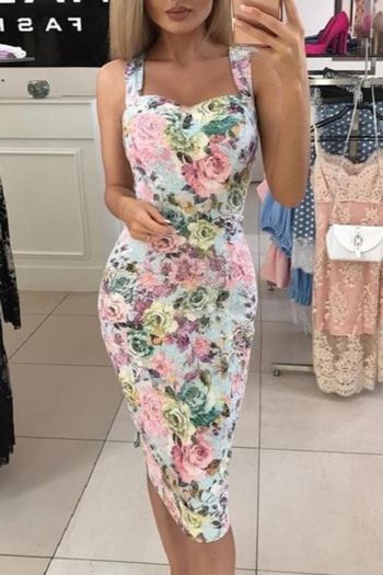 sexy plus size floral printing slight stretch sling slim midi dress