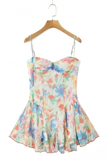 sexy non-stretch floral printing sling backless lined mini dress(size run small)