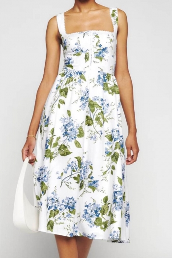 stylish non-stretch chiffon floral print sling lined midi dress(size run small)