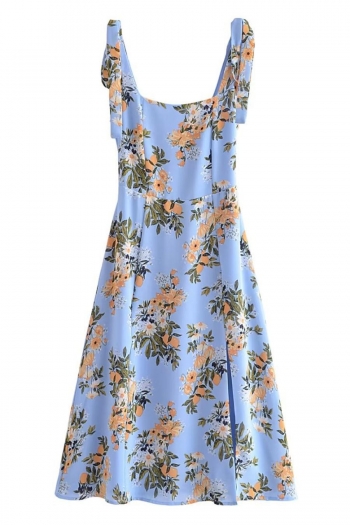 sexy non-stretch flower batch printing lace-up sling midi dress(size run small)