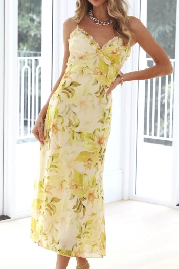 sexy non-stretch chiffon flower batch printing midi dress(size run small)