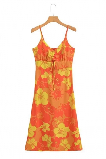 sexy non-stretch flower batch printing zip-up midi dress(size run small)#1