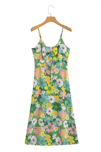 sexy non-stretch flower batch printing zip-up midi dress(size run small)#2