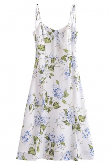 Sexy slight stretch sling shirring high slit print midi dress size run small