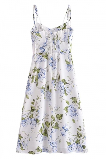 Sexy slight stretch sling shirring high slit print midi dress size run small