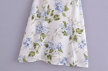 Sexy slight stretch sling shirring high slit print midi dress size run small