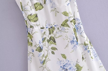 Sexy slight stretch sling shirring high slit print midi dress size run small