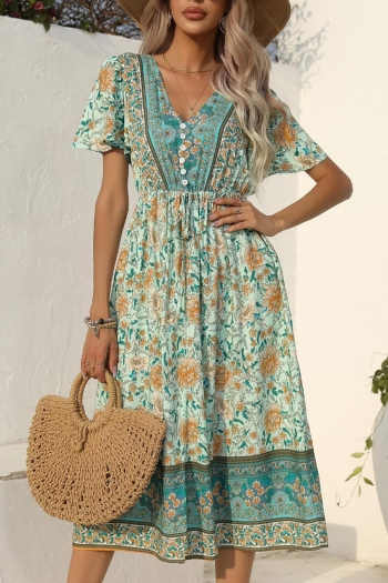stylish plus size non-stretch floral printing v-neck midi dress #2