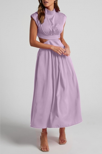 sexy 10 colors non-stretch hollow pocket midi dress