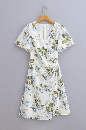 casual non-stretch print slit zip-up pleated mini dress