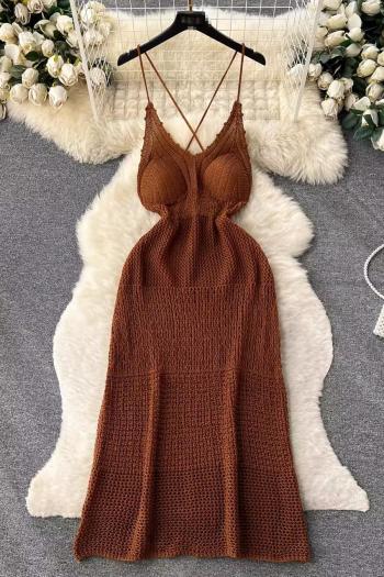 sexy slight stretch solid color ribbed knit padded sling midi dress