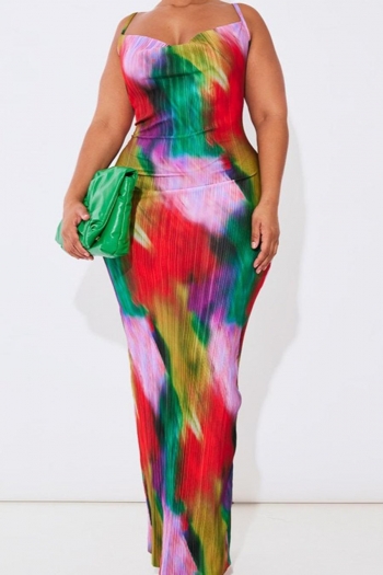 sexy slight stretch colorful batch printing sling maxi dress