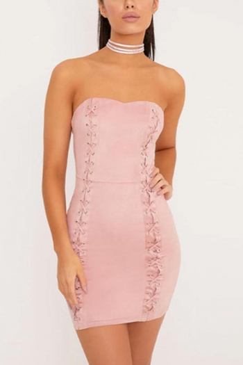 Sexy slight stretch slim eyelet lace-up mini dress