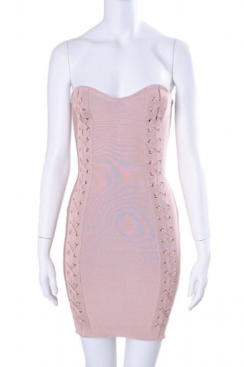 Sexy slight stretch slim eyelet lace-up mini dress
