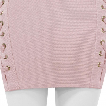 Sexy slight stretch slim eyelet lace-up mini dress