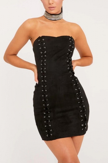 Sexy slight stretch slim eyelet lace-up mini dress
