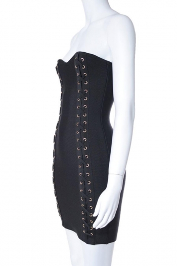 Sexy slight stretch slim eyelet lace-up mini dress