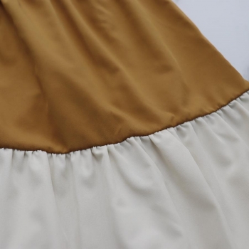 Casual non-stretch v-neck contrast color waist maxi a-line dress