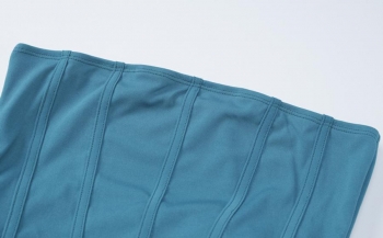 Sexy slight stretch solid color strapless drawstring pocket midi dress