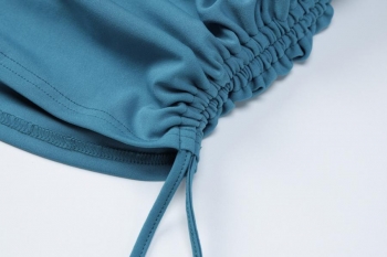 Sexy slight stretch solid color strapless drawstring pocket midi dress