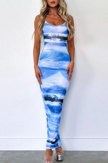 Sexy slight stretch sling slim printing maxi dress