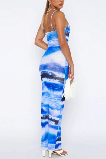 Sexy slight stretch sling slim printing maxi dress