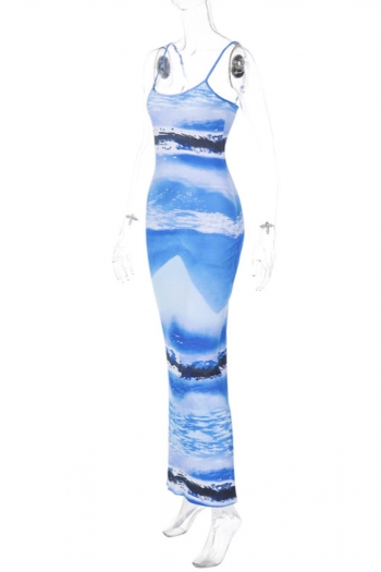 Sexy slight stretch sling slim printing maxi dress