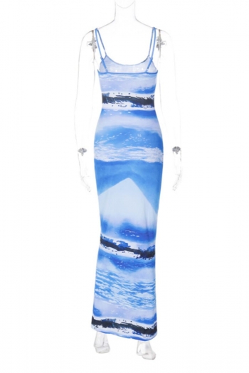 Sexy slight stretch sling slim printing maxi dress