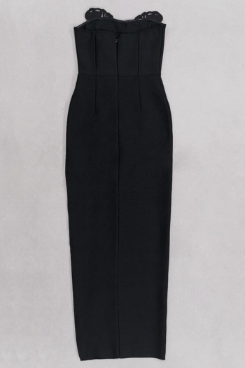 Sexy high stretch slit zip-up flower rhinestone with boned maxi dress