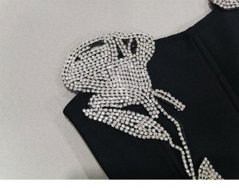 Sexy high stretch slit zip-up flower rhinestone with boned maxi dress