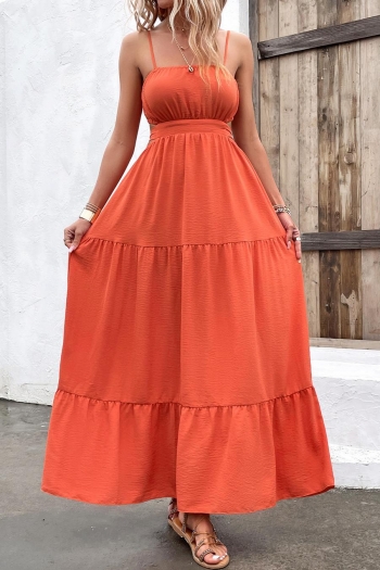Sexy non-stretch solid color lace-up hollow sling maxi dress