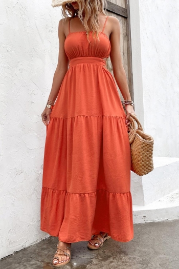 Sexy non-stretch solid color lace-up hollow sling maxi dress