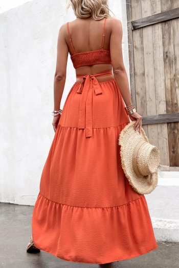 Sexy non-stretch solid color lace-up hollow sling maxi dress