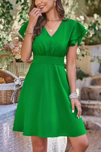 casual non-stretch solid color v-neck zip-up mini dress