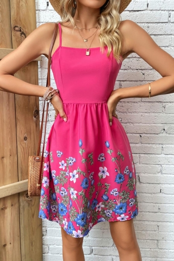 sexy slight stretch flower batch printing zip-up sling mini dress