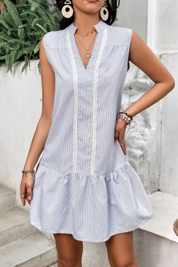casual non-stretch stripe printing v-neck sleeveless mini dress