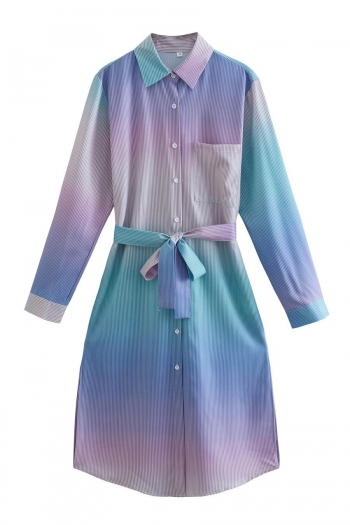 casual non-stretch gradient color lapel with belt mini dress(size run small)