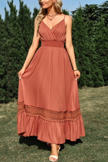 sexy non-stretch solid color v-neck sling maxi dress