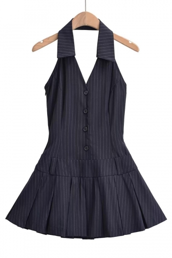 sexy slight stretch stripe backless pleated zip-up mini dress size run small