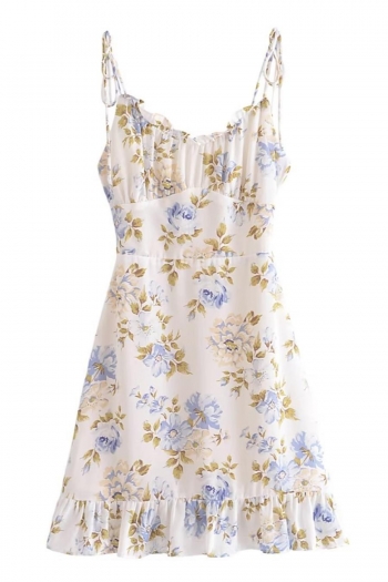stylish slight stretch sling zip-up retro floral print mini dress size run small