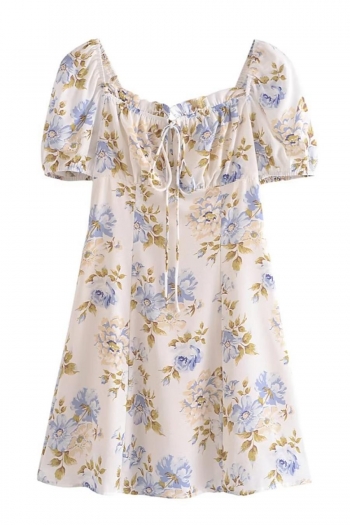 stylish non-stretch chiffon zip-up retro floral print mini dress size run small