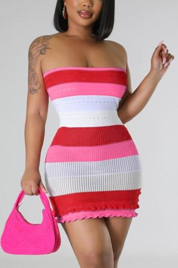 sexy slight stretch ribbed knit contrast color tube design slim mini dress