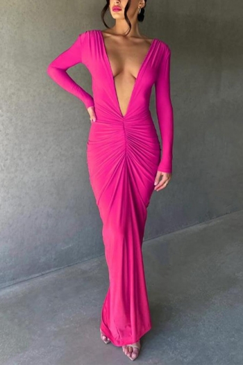 sexy slight stretch solid reversible wearable deep v shirring maxi dress