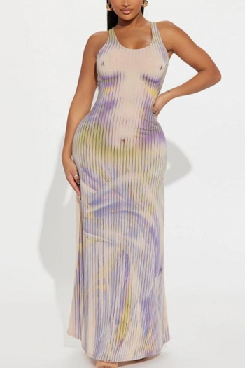 sexy slight stretch sleeveless striped printing maxi dress