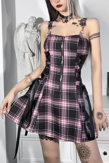 sexy plus-size slight stretch metal lace-up lattice zip-up mini dress