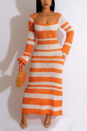 sexy slight stretch cut out stripe knitted 2 colors square-neck maxi dress