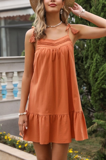 casual non-stretch solid color sling lace-up loose mini dress