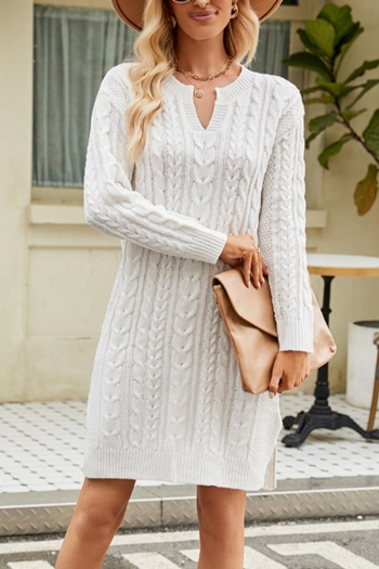stylish plus size slight stretch twist knitted long sleeve sweater mini dress