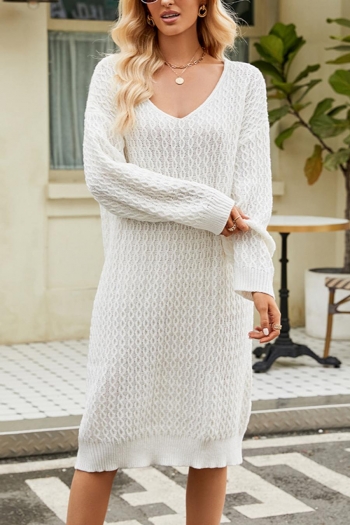 casual plus size slight stretch knitted v-neck loose sweater midi dress